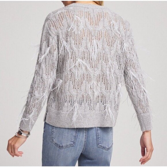 New Chico's Gray Wool blend Sequins Feather Pullover Sweater Top - Picture 5 of 15